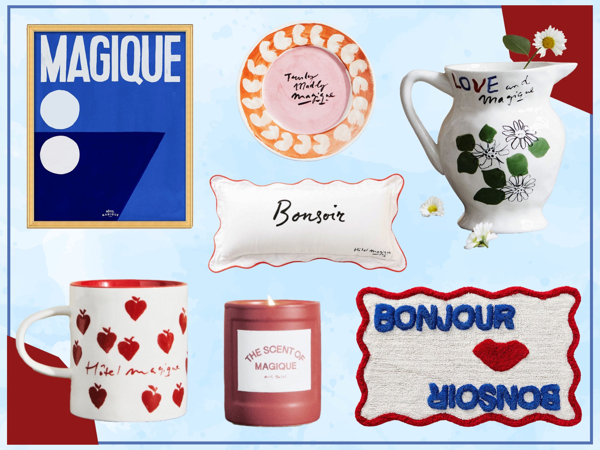 Hotel Magique store for Anthropologie Art and Kisses Throw Bed White Blue